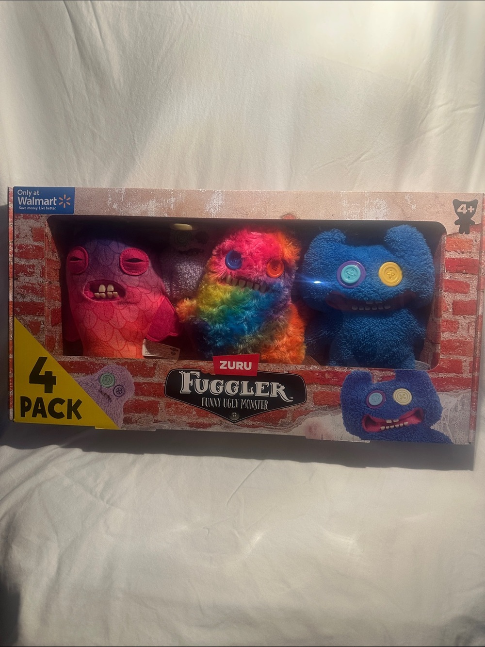 Fuggler 4-Pack Colorful Plush Monster Toy Set - Rainbow, Blue, Pink